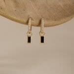 14K Solid Gold Baguette-Cut Sapphire & Natural Diamond Charm Huggies - Image 3