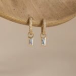 14K Solid Gold Baguette-Cut Sapphire & Natural Diamond Charm Huggies - Image 4