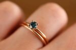 14K Solid Gold Blue Natural Diamond Bridal Ring Set - Image 3