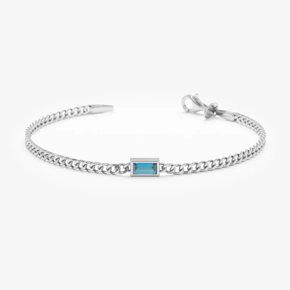 1000139115 14K Solid Gold Blue Topaz Cuban Chain Bracelet - Image 1