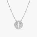 Cross Cutout Natural Diamond Disc Necklace - Image 2