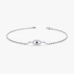 18k Solid Gold Dainty Diamond & Sapphire Evil Eye Bracelet - Image 2