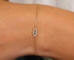 18k Solid Gold Dainty Diamond & Sapphire Evil Eye Bracelet - Image 6