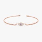 18k Solid Gold Dainty Diamond & Sapphire Evil Eye Bracelet - Image 5