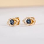 Natural Diamond & Sapphire Eye Stud Earrings - Image 2