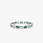 14K Solid Gold Diamond and Marquise Emerald Eternity Ring - Image 2