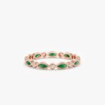 14K Solid Gold Diamond and Marquise Emerald Eternity Ring - Image 4
