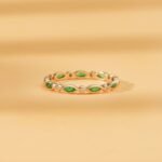 14K Solid Gold Diamond and Marquise Emerald Eternity Ring - Image 6