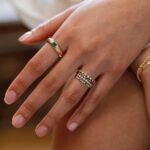 14K Solid Gold Diamond and Marquise Emerald Eternity Ring - Image 5