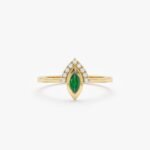 14K Solid Gold Diamond and Marquise Emerald Ring - Image 3