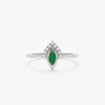 14K Solid Gold Diamond and Marquise Emerald Ring - Image 2