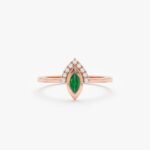 14K Solid Gold Diamond and Marquise Emerald Ring - Image 7