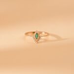 14K Solid Gold Diamond and Marquise Emerald Ring - Image 6