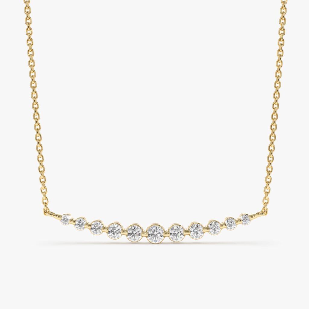 Ascending Curved Diamond Bar Necklace
