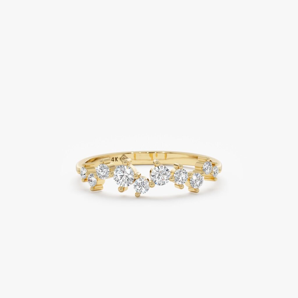 Asymmetrical Set Diamond Cluster Ring