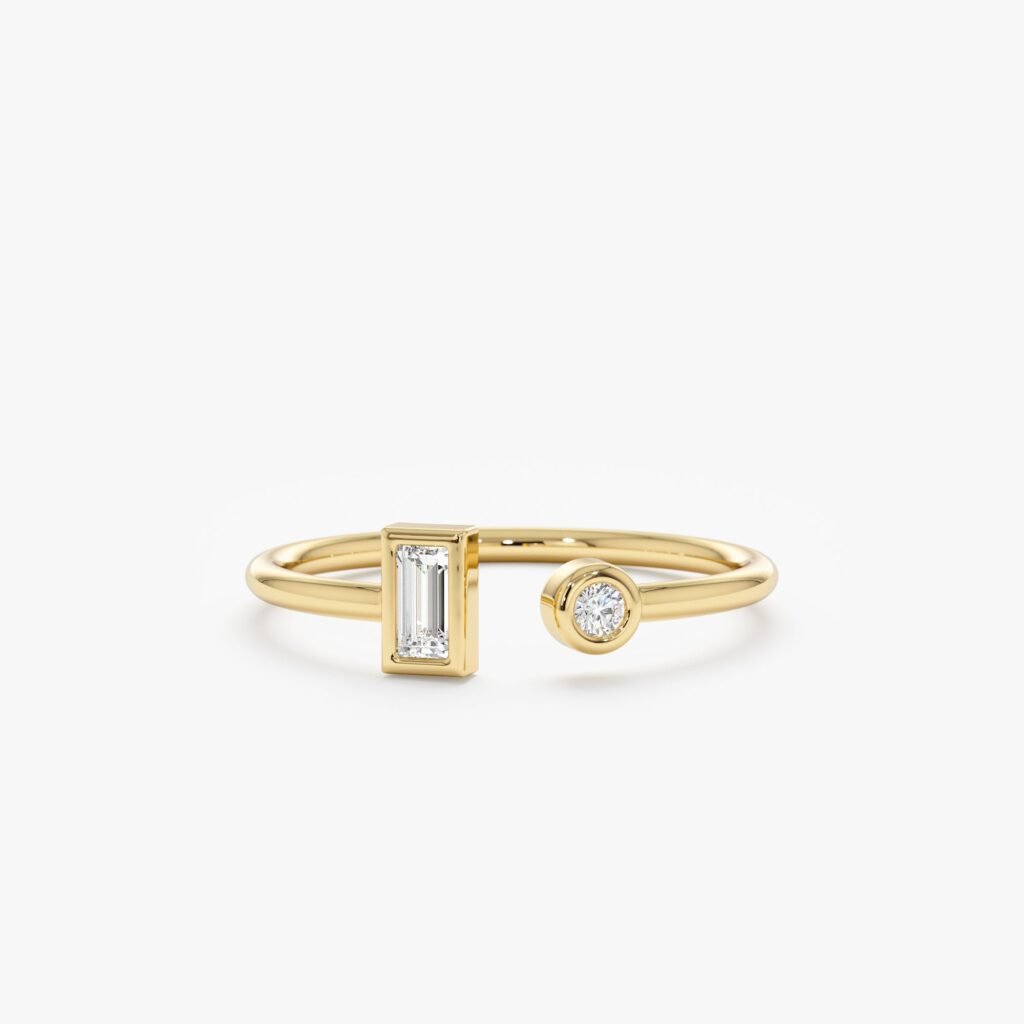 Baguette and Round Diamond Open Ring
