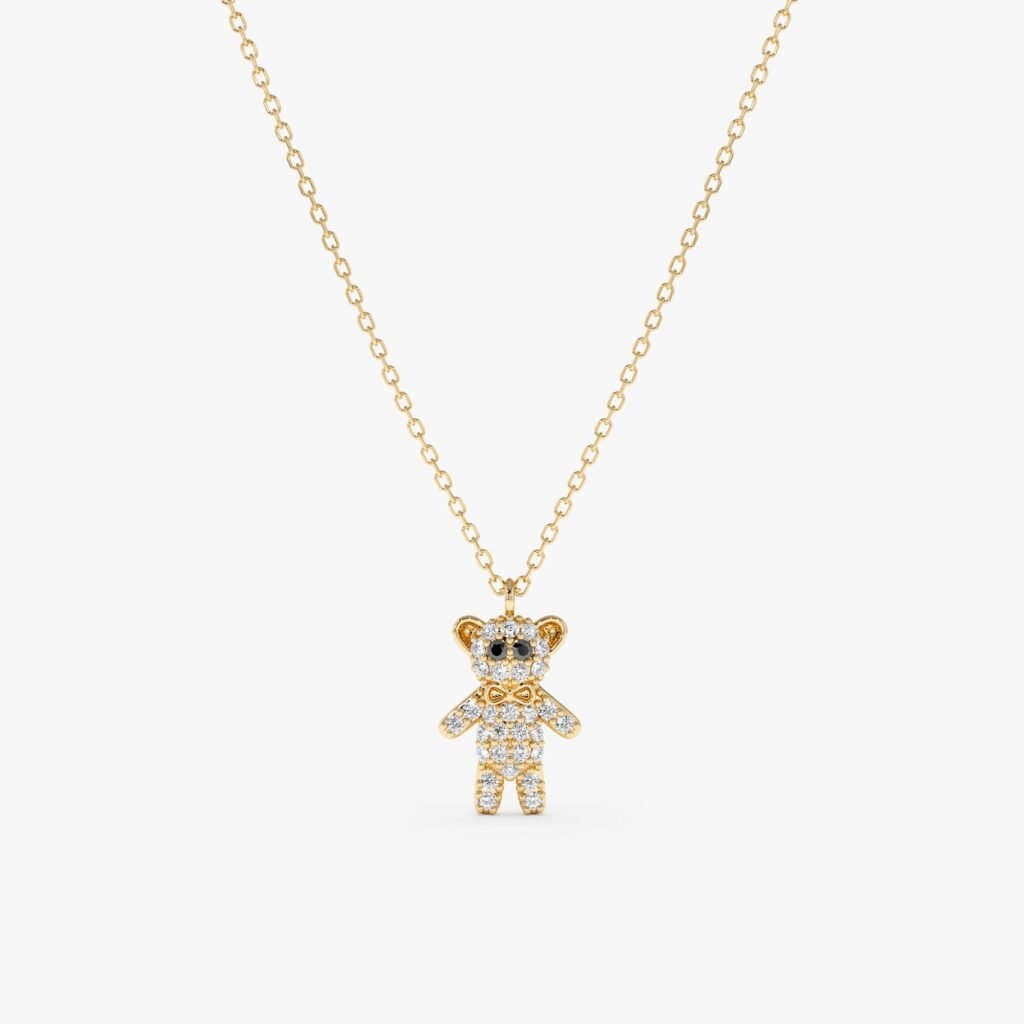 Black & White Diamond Teddy Bear Necklace