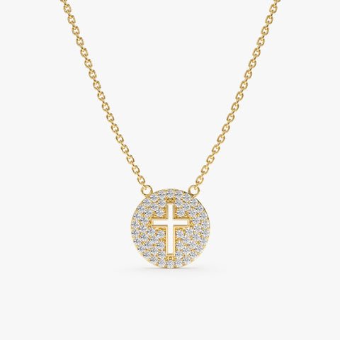 Cross Cutout Diamond Disc Necklace
