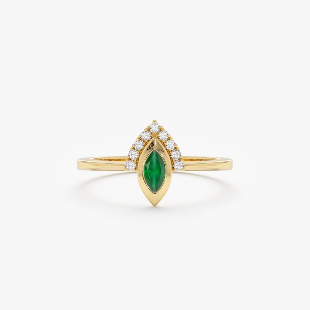 Diamond and Marquise Emerald Ring