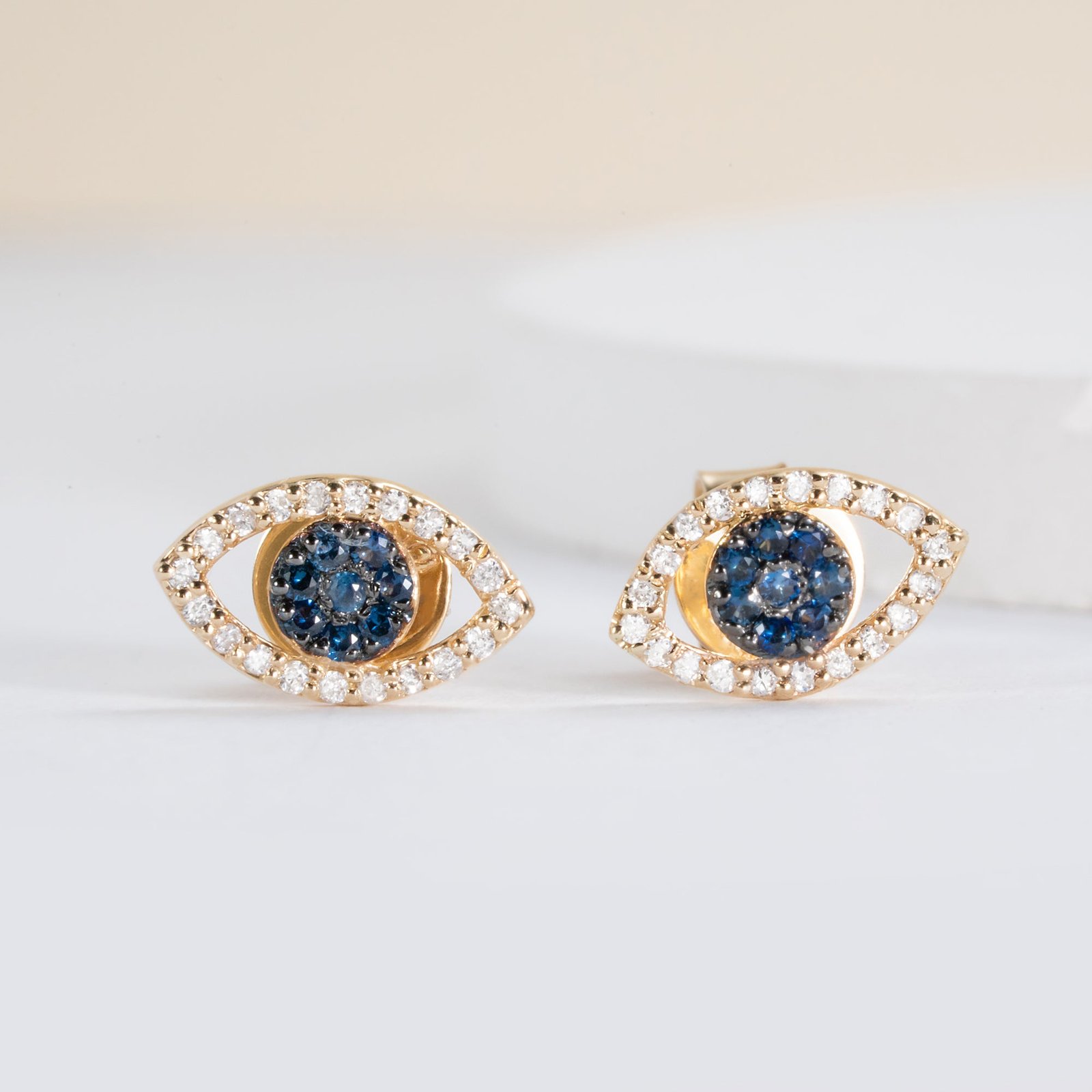 Diamond & Sapphire Eye Stud Earrings, Paisley Diamond & Sapphire Eye Stud Earrings
