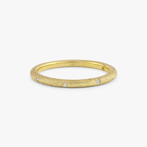 Flush Set Brushed Gold Diamond Ring