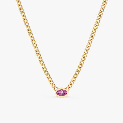 Pink Sapphire Cuban Chain Necklace