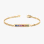 Rainbow Sapphire Cuban Chain Bar Bracelet