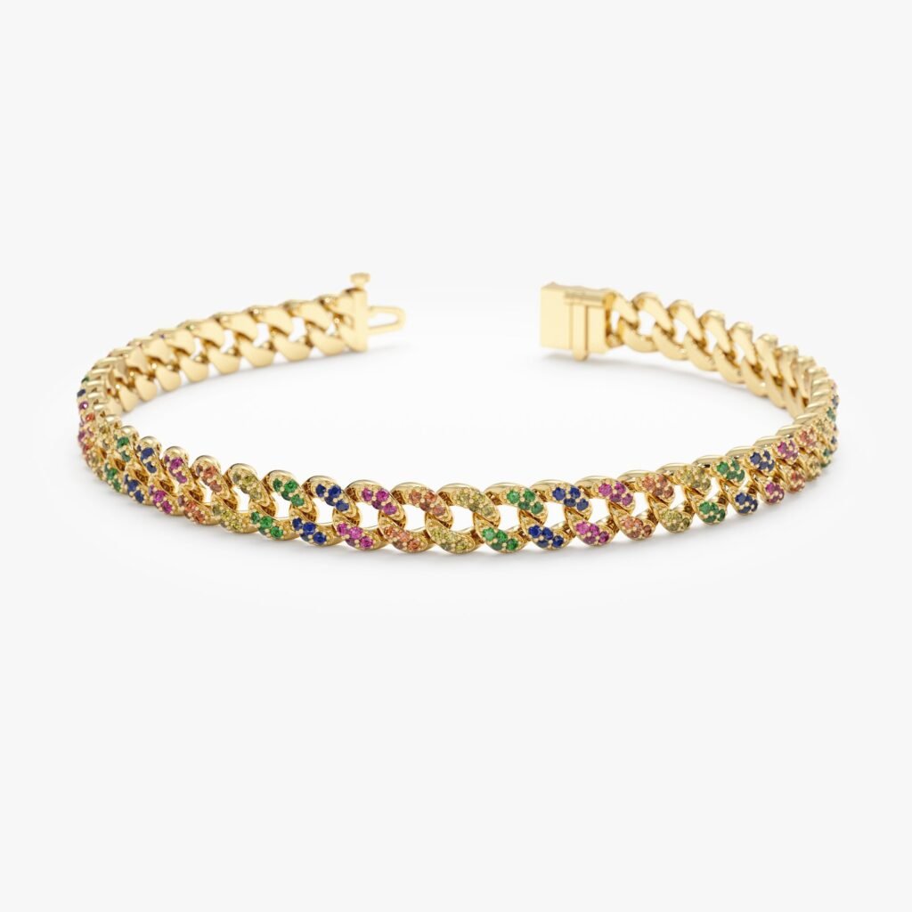 Rainbow Sapphire Cuban Chain Bracelet