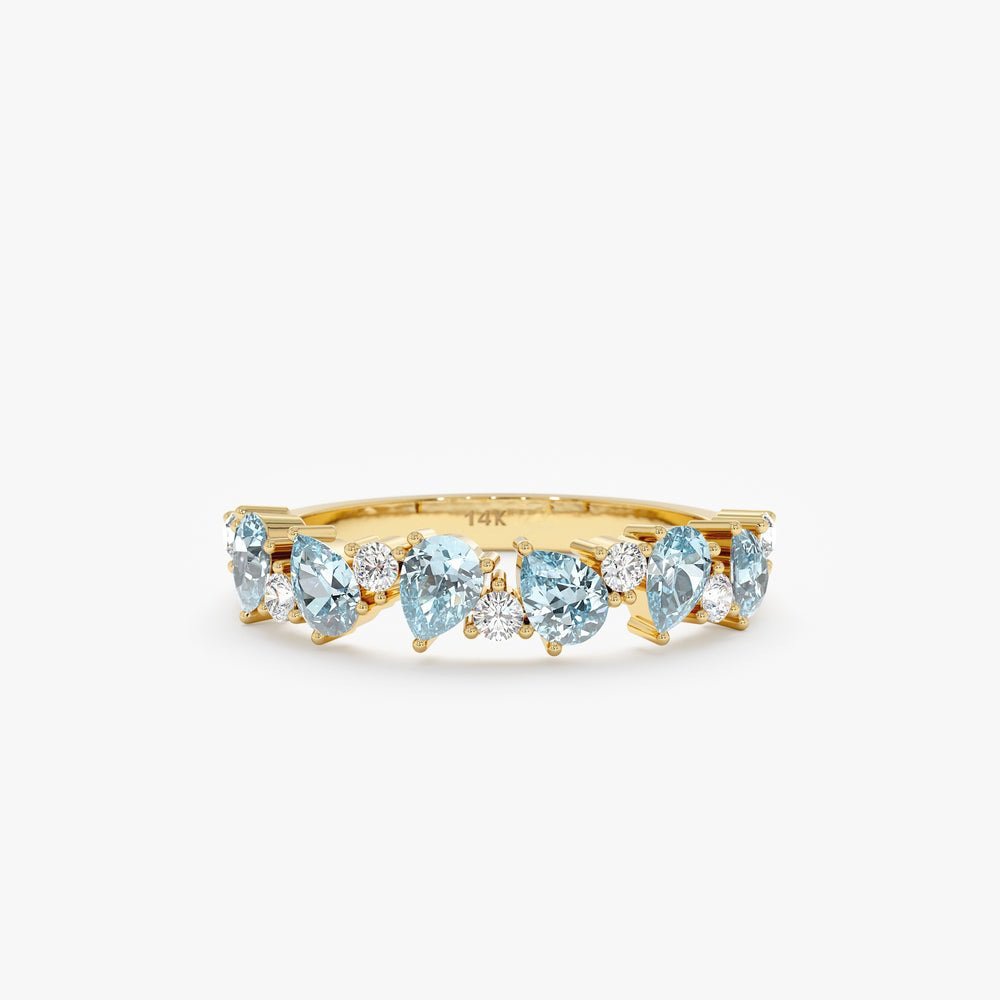 Diamond and Pear-Cut Aquamarine Ring