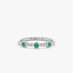 14K Solid Gold Diamond and Round Bezel Emerald Ring - Image 2