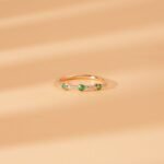 14K Solid Gold Diamond and Round Bezel Emerald Ring - Image 4