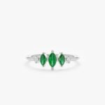14K Solid Gold Natural Diamond Emerald Tiara Ring - Image 2