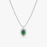Natural Diamond Halo Emerald Necklace - Image 2