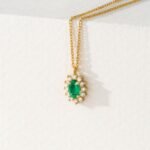 Natural Diamond Halo Emerald Necklace - Image 7