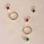 14K Solid Gold Natural Diamond Huggies & Gemstone Charms - Image 2