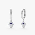 Natural Diamond & Sapphire Hamsa Huggies - Image 2