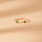 14K Solid Gold Drop Emerald Open Ring - Image 3