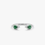 14K Solid Gold Drop Emerald Open Ring - Image 2