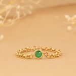 14K Solid Gold Emerald Chain Ring - Image 3