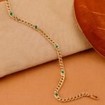 14K Solid Gold Emerald Cuban Chain Station Bracelet - Image 3