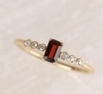 14K Solid Gold Garnet and Natural Diamond Engagement Ring - Image 4