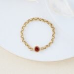 14K Solid Gold Garnet Chain Ring - Image 6