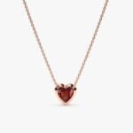 14K Solid Gold Garnet Heart Necklace - Image 4