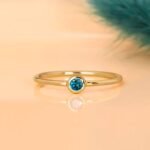 14K Solid Gold Natural Blue Diamond Bezel Ring - Image 4