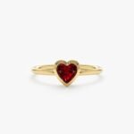 14K Solid Gold Natural Garnet Heart Ring - Image 6