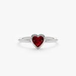 14K Solid Gold Natural Garnet Heart Ring - Image 2