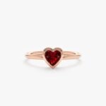 14K Solid Gold Natural Garnet Heart Ring - Image 5