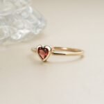 14K Solid Gold Natural Garnet Heart Ring - Image 3