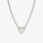 Pearl Heart & Diamond Cuban Chain Necklace - Image 2
