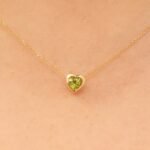18k Solid Gold Peridot Heart Necklace - Image 6